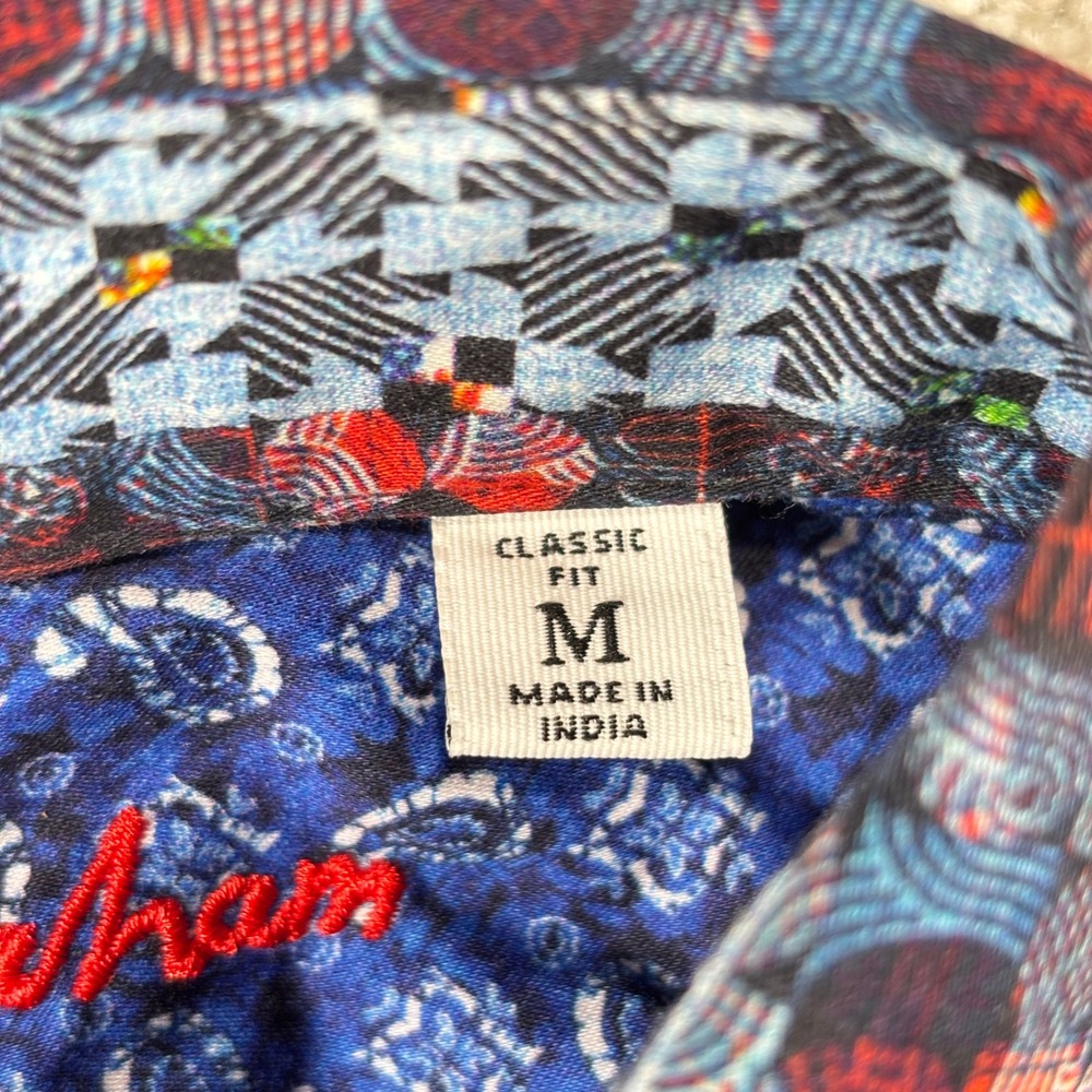 NEW Robert Graham Button Down Shirt Mens Medium Blue Red Geometric Classic Fit - Picture 3 of 7